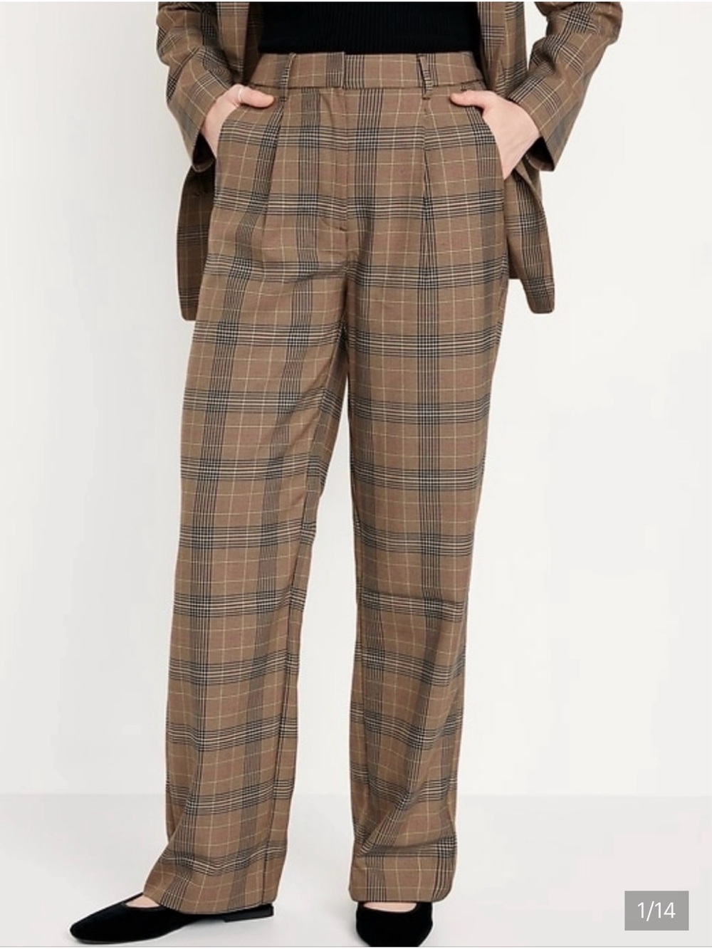 Old Navy Brown Plaid Wide Leg Taylor Trousers